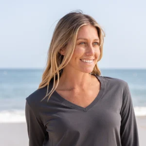Womens Elbow Sleeve V-Neck – Dark Grey