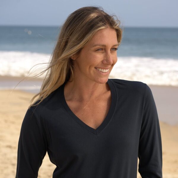 Womens Elbow Sleeve V-Neck - Navy Blue