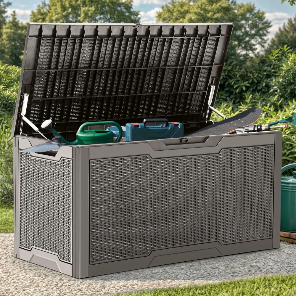 100-Gallon Large Outdoor Storage Box – Waterproof Resin Patio Deck Box with Lockable Lid