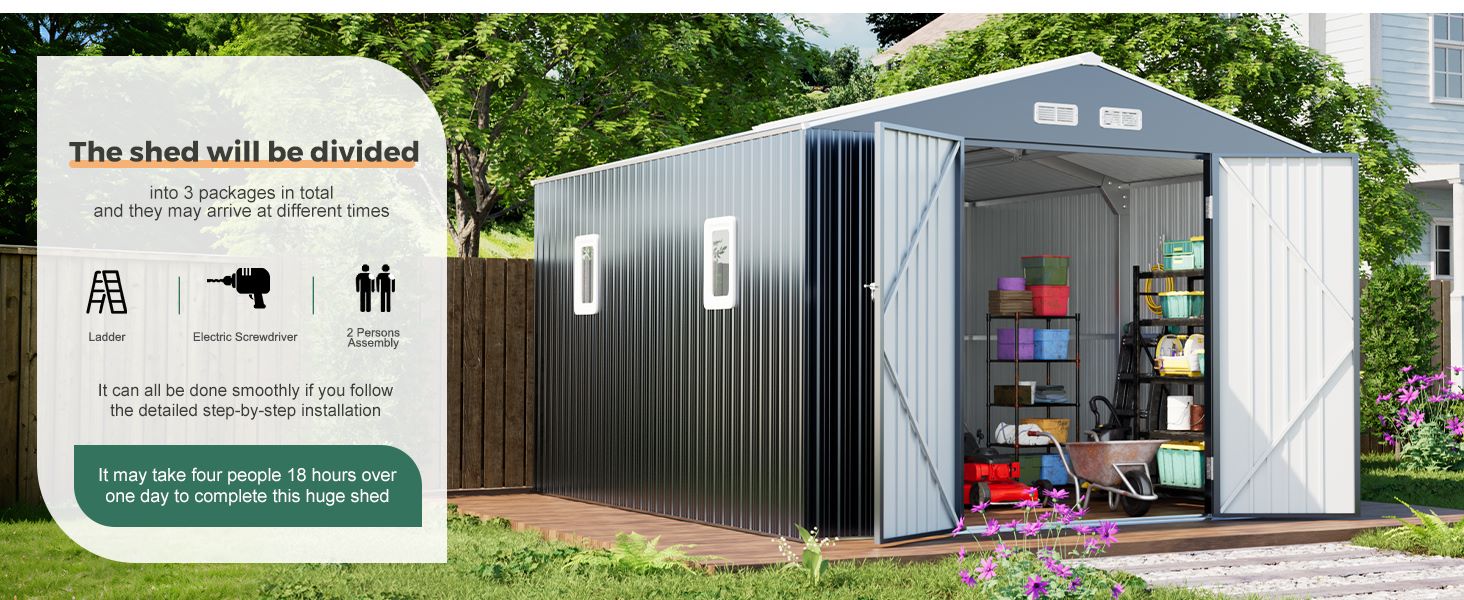 10x12x7 FT Outdoor Storage Shed - Natural Lighting Tool Shed-5