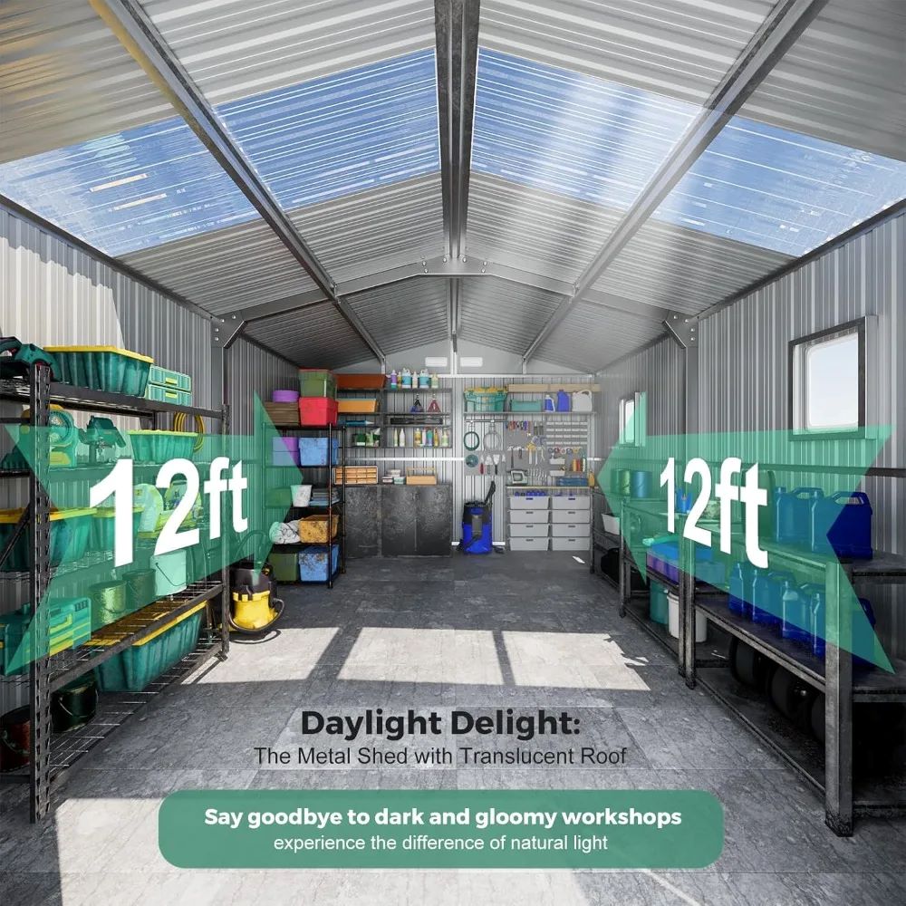 10x12x7 FT Outdoor Storage Shed - Natural Lighting Tool Shed-6