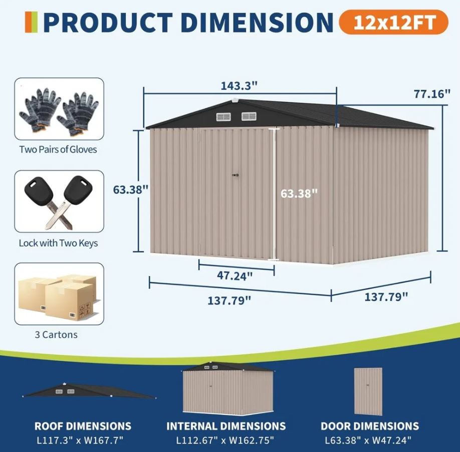 12 ×12 FT outdoor storage shed 2