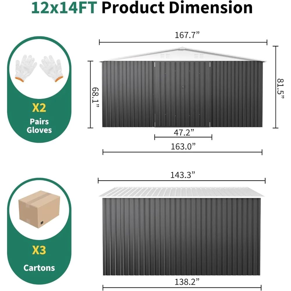 12x14 FT Metal Outdoor Storage Shed 2