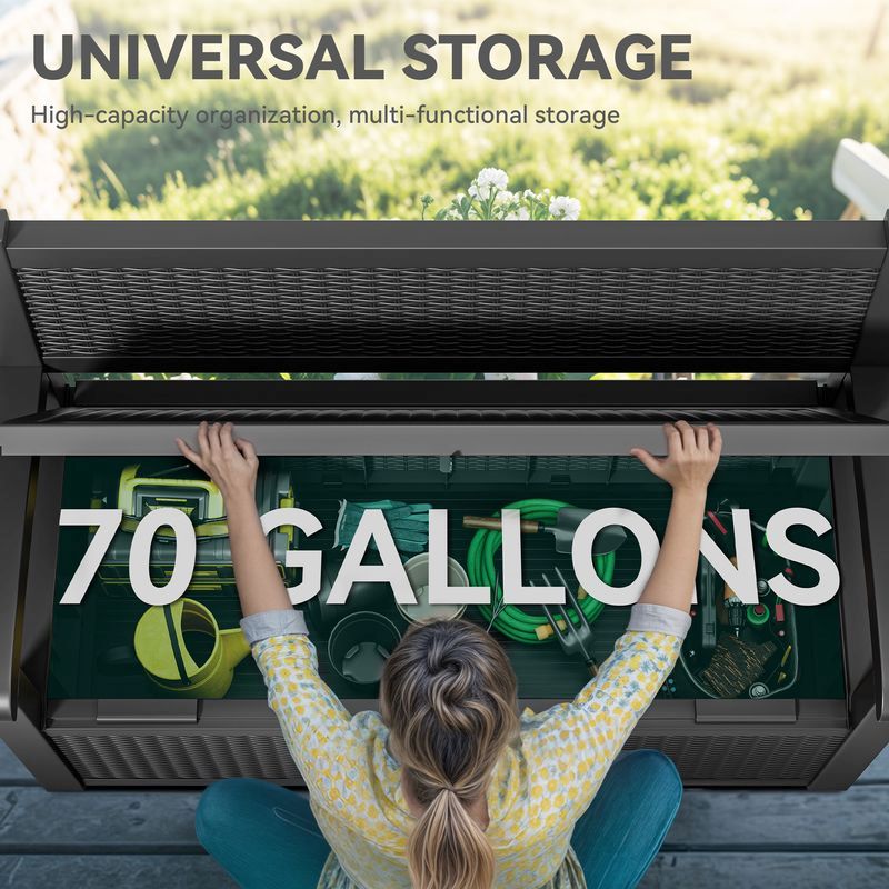 70 Gallon Outdoor Garden Bench With Storage -Deck Storage Waterproof Bench -3