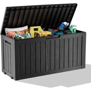 75 Gallon Waterproof Resin Deck Box – Outdoor Storage Box with Wheels