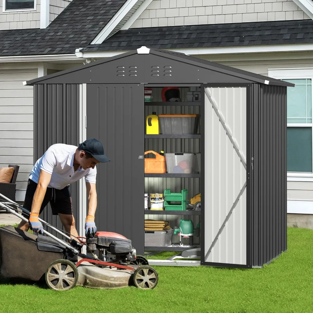 8 x 6 FT, Galvanized Metal Garden Shed -1