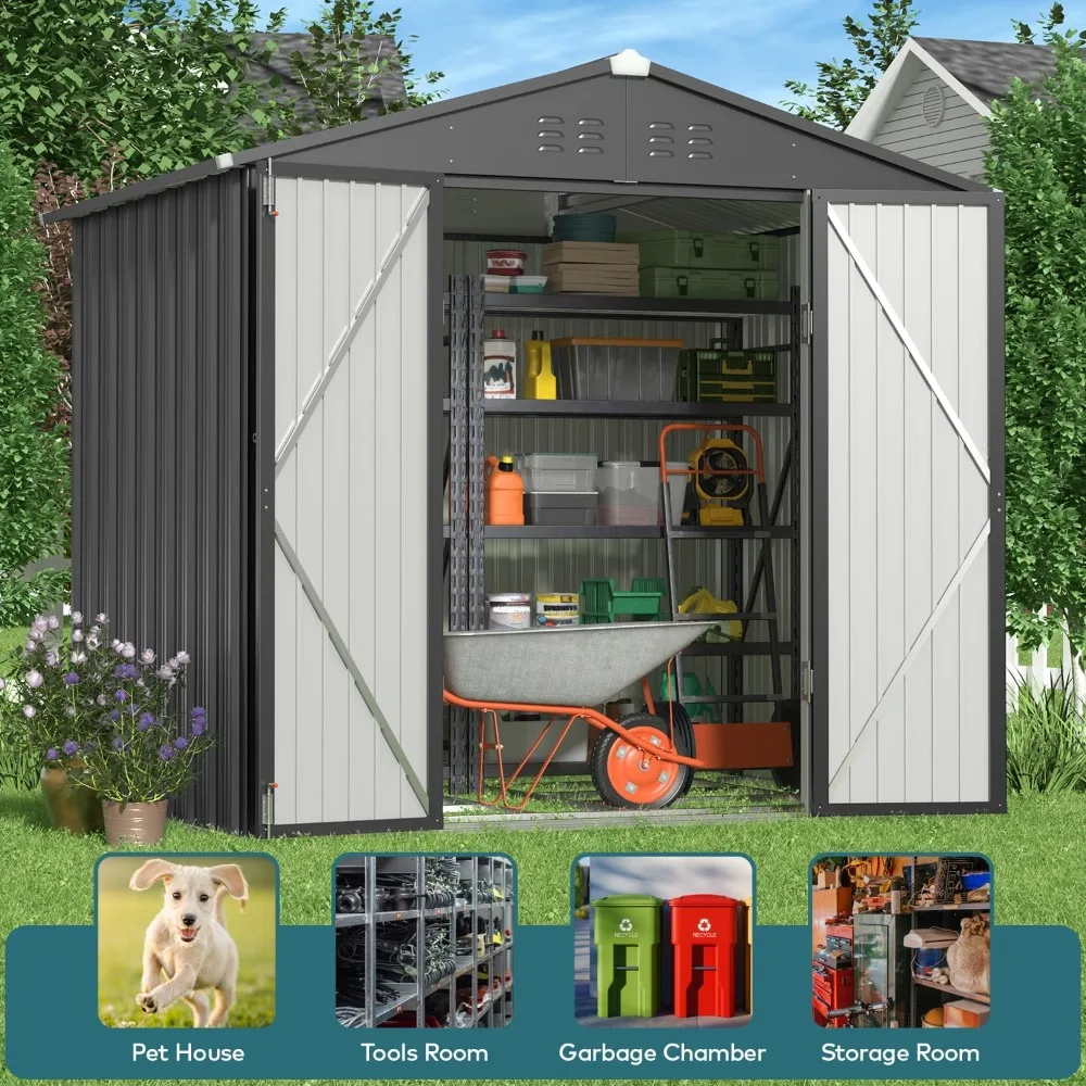 8 x 6 FT, Galvanized Metal Garden Shed-2