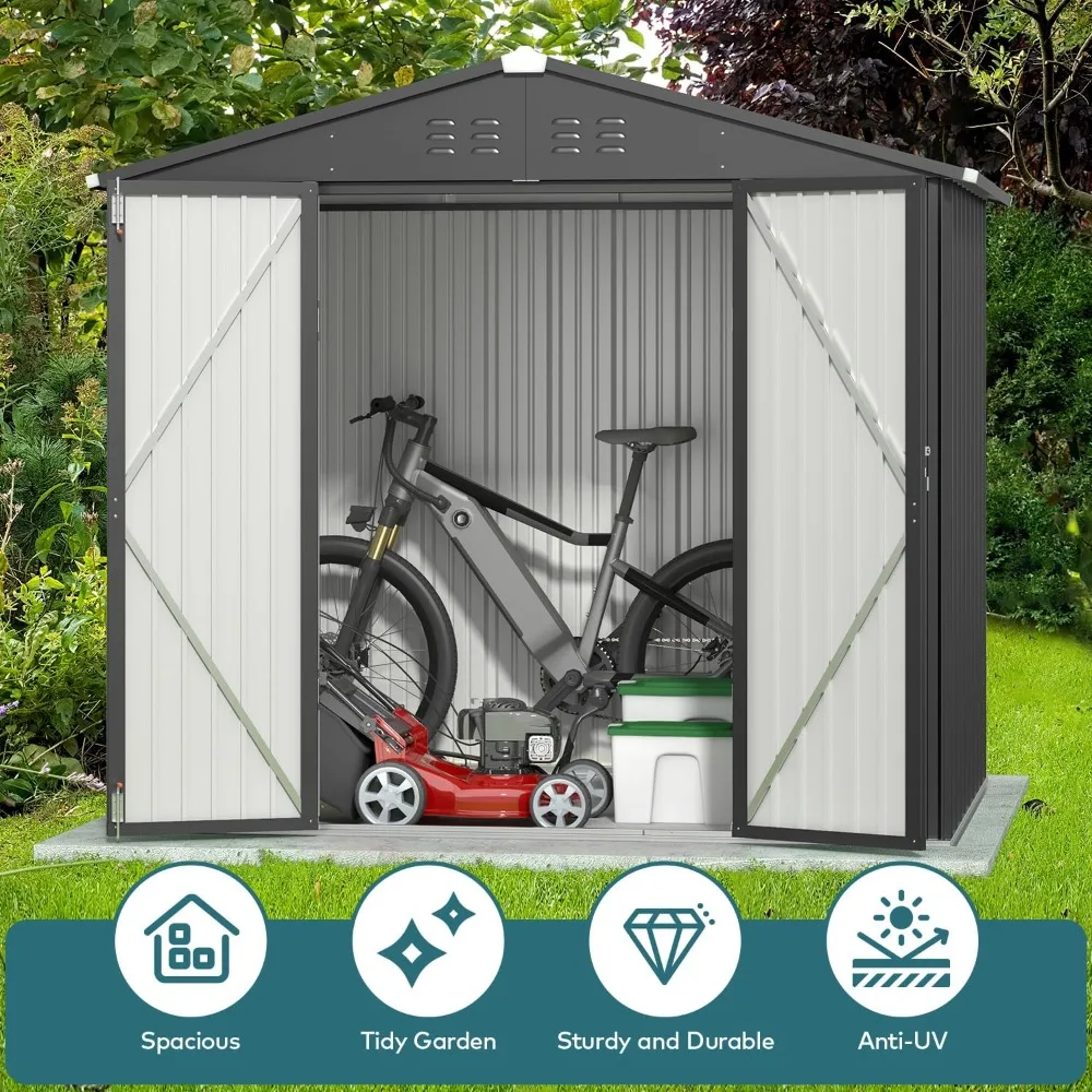 8 x 6 FT, Galvanized Metal Garden Shed-3
