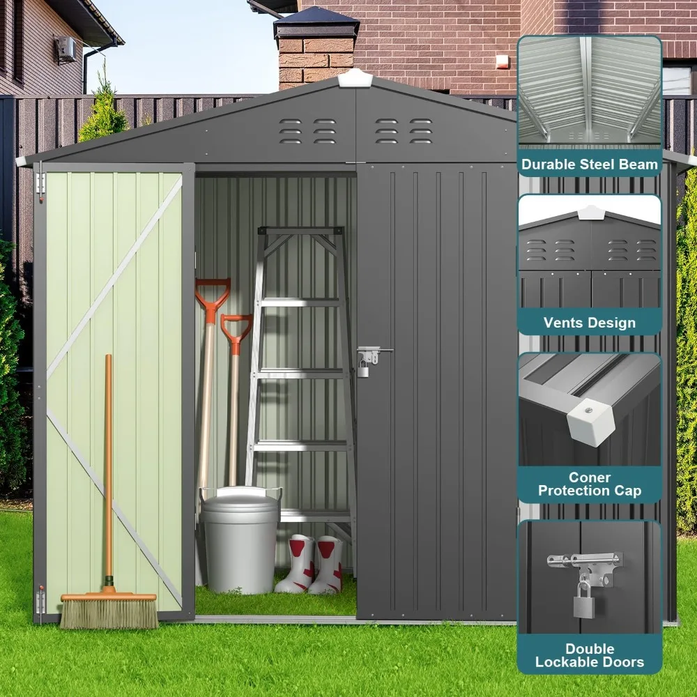 8 x 6 FT, Galvanized Metal Garden Shed-5