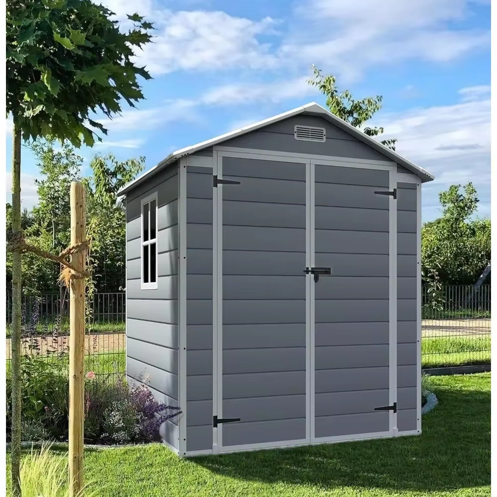 All-Weather 6x4 FT Lockable Resin Garden Shed with Floor - Durable Outdoor Storage Solution