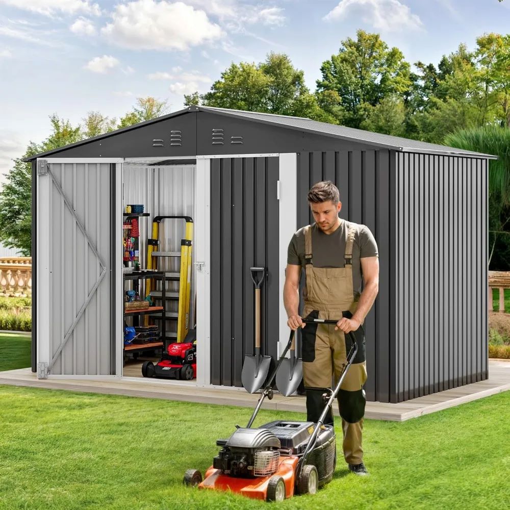 9 x 6 FT Metal Outdoor Storage Shed - Outdoor Shed for Bike -1