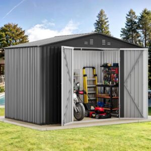 9 x 6 FT Metal Outdoor Storage Shed – Bike Storage Shed with Lockable Door