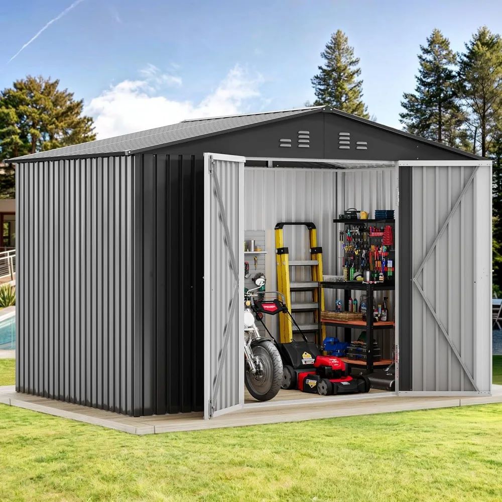9 x 6 FT Metal Outdoor Storage Shed – Bike Storage Shed with Lockable Door