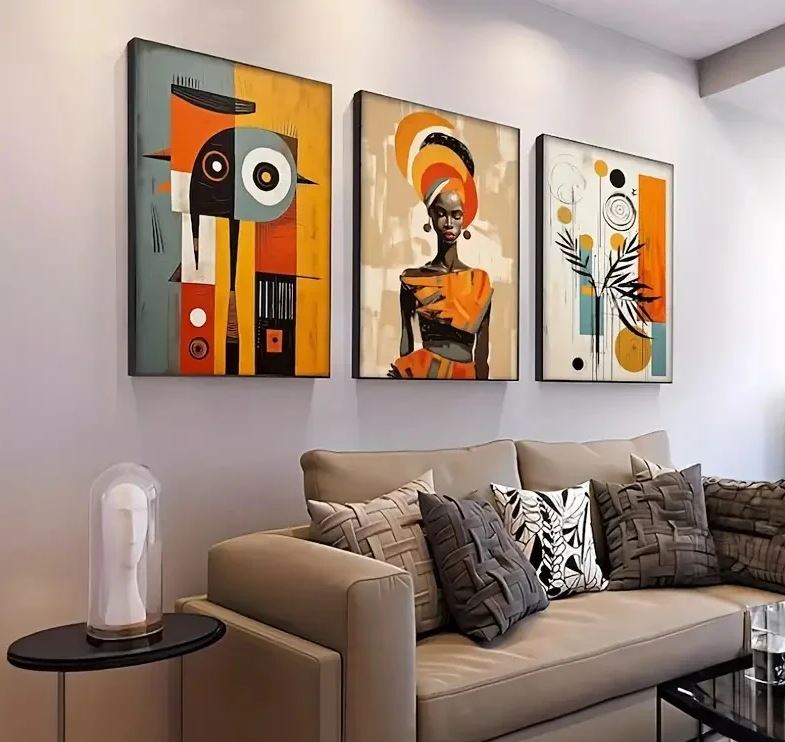 3pcs Abstract Ethnic Posters African Wall Art Set - Afro Bohemian Canvas Prints
