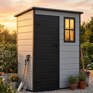 Compact 5x3 FT Waterproof Resin Storage Shed with Floor, Window, Vents & Lockable Door