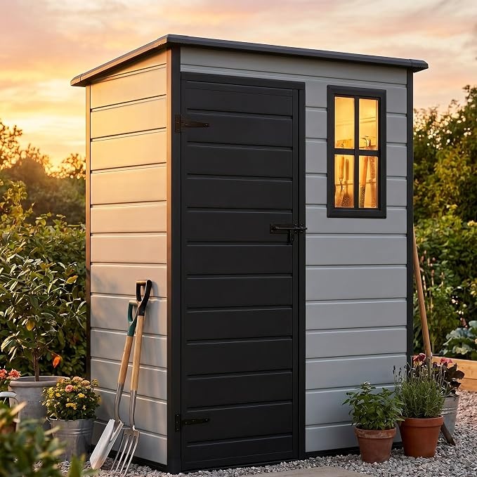 Compact 5x3 FT Waterproof Resin Storage Shed with Floor, Window, Vents & Lockable Door