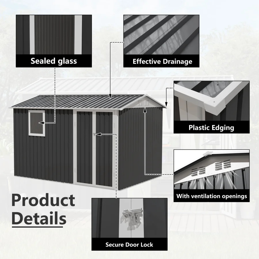 9 x 6 FT metal outdoor storage shed