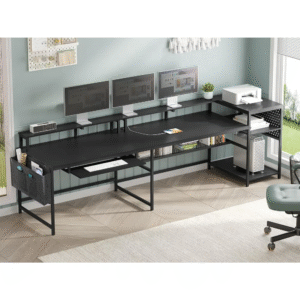 L Shaped Gaming Desk – Reversible Computer Desk with LED Lights & Power Outlets