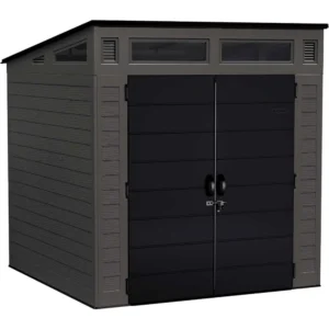 Modern Outdoor Storage Shed, 200 cu. ft. Peppercorn Resin Plastic Shed for Lawn