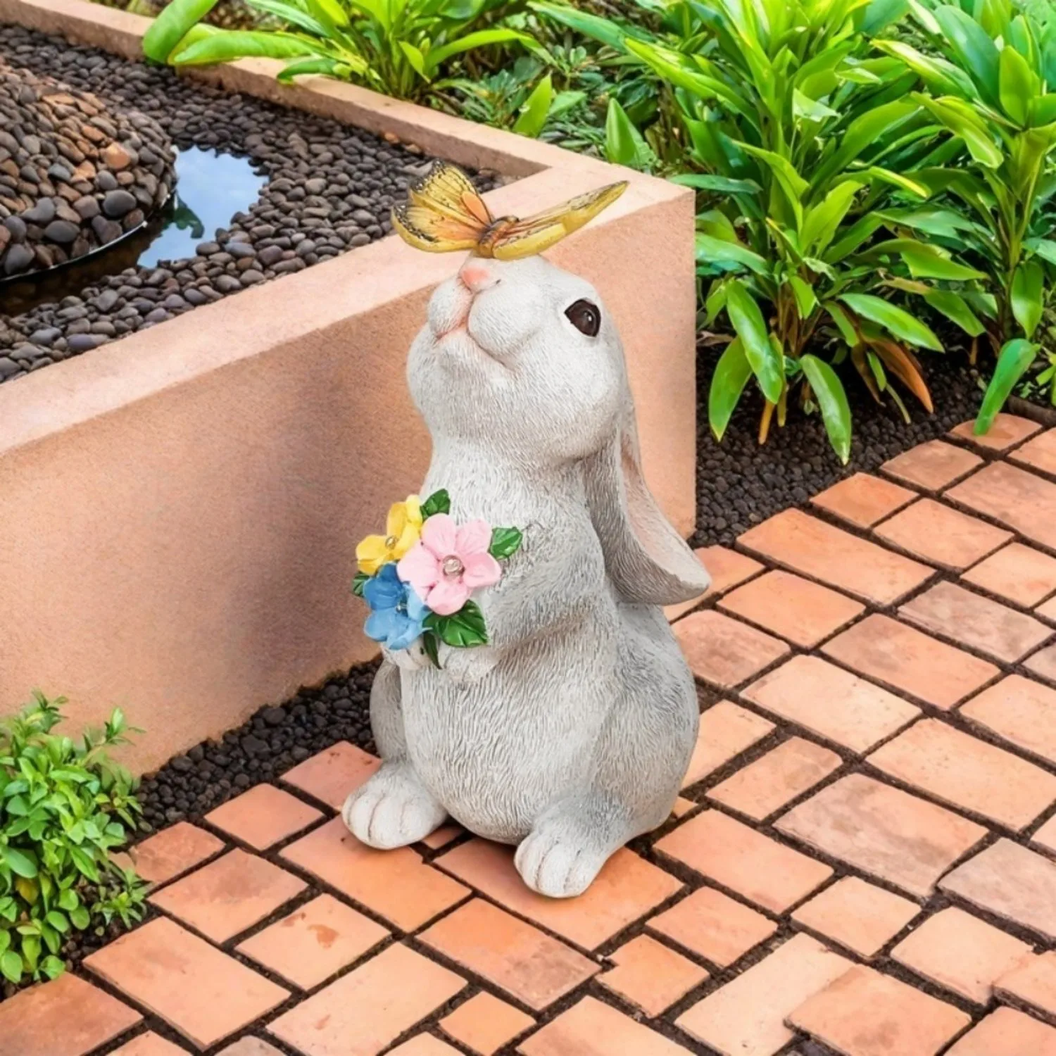 Solar Bunny Garden Statue with Glowing Butterfly – Outdoor LED Solar Garden Decor