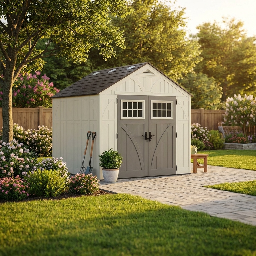 Spacious 8x10 Ft Heavy-Duty Resin Storage Shed with Reinforced Floor, Skylights & Lockable Doors