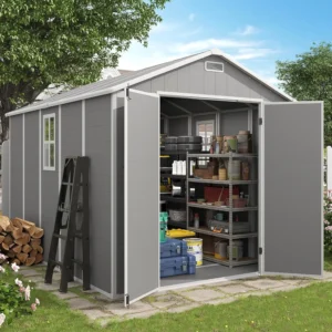 8 x10 ft Large Waterproof Outdoor Storage Shed with Lockable Doors 490 Cubic Feet of Storage Space
