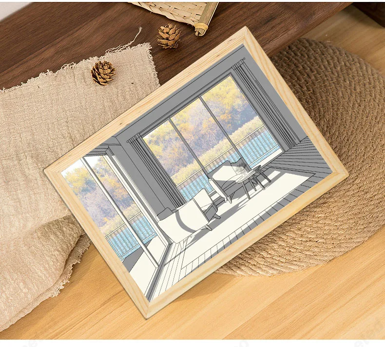 wooden frame table lamp LED acrylic Photo 1