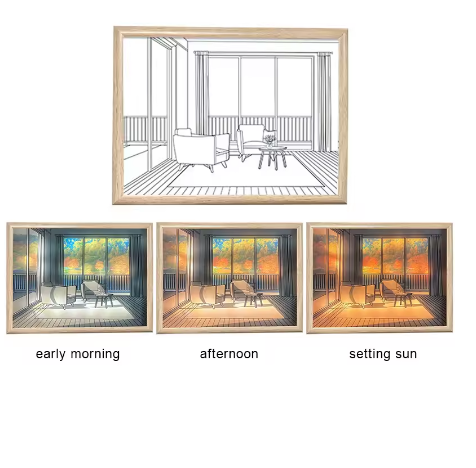 wooden frame table lamp LED acrylic Photo AUTUMN 1