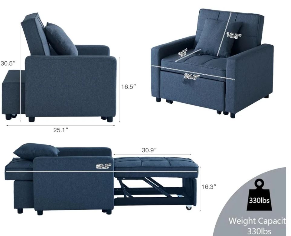 3-in-1 Convertible Single Sofa Bed