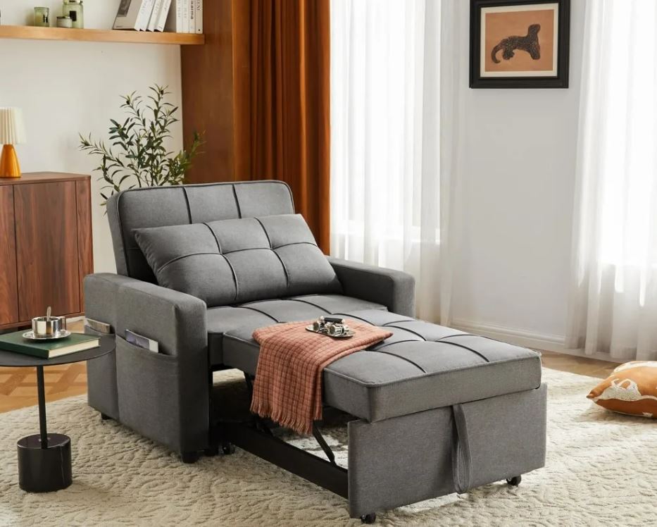3-in-1 Convertible Single Sofa Bed Gray 1