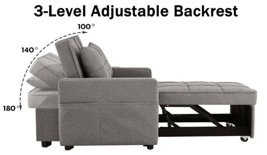 3-in-1 Convertible Single Sofa Bed Grey 1