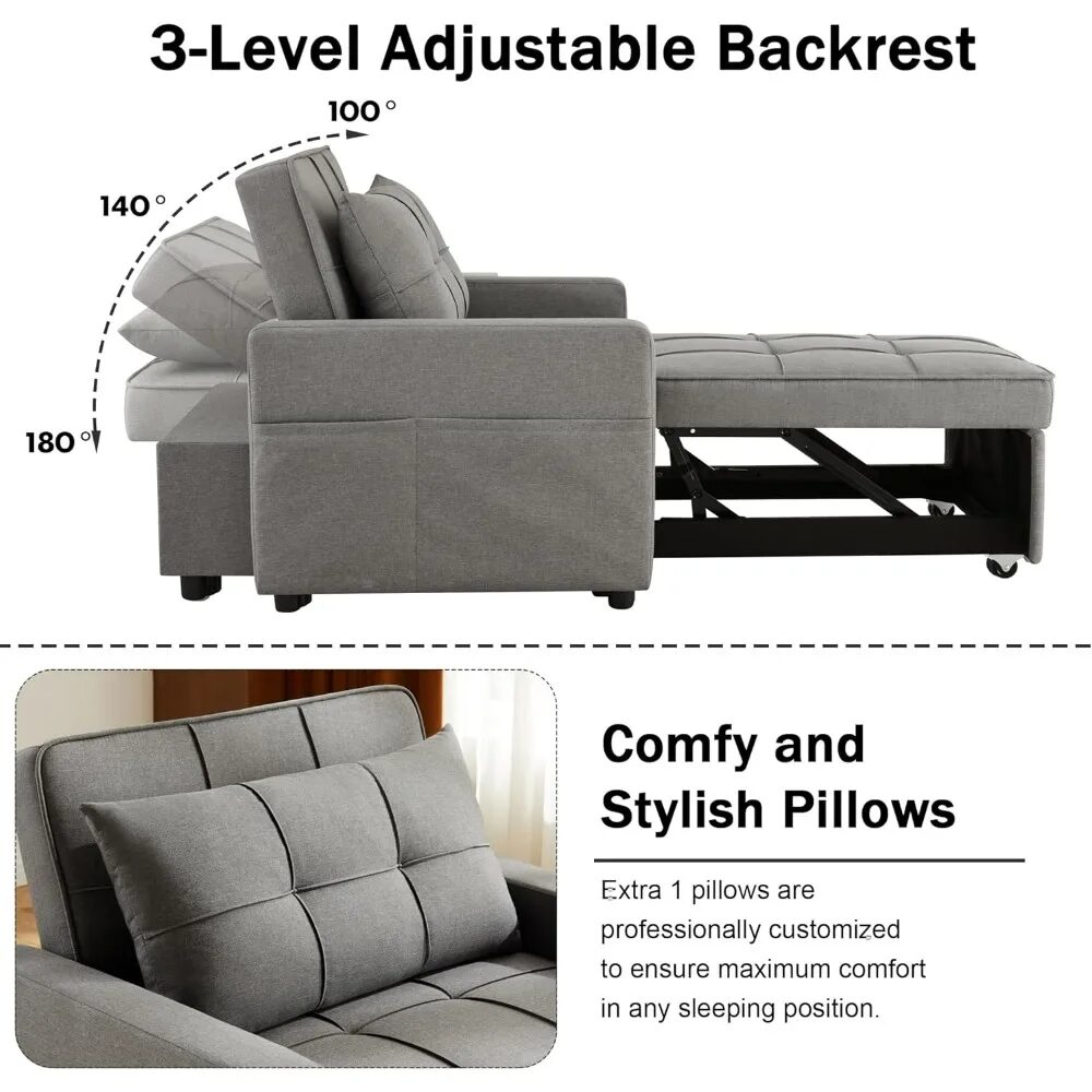 3-in-1 Convertible Single Sofa Bed Grey 2