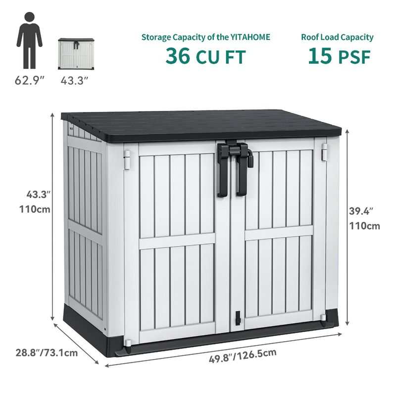 36 cu ft Horizontal Storage Shed Resin Lockable Tool Shed 3