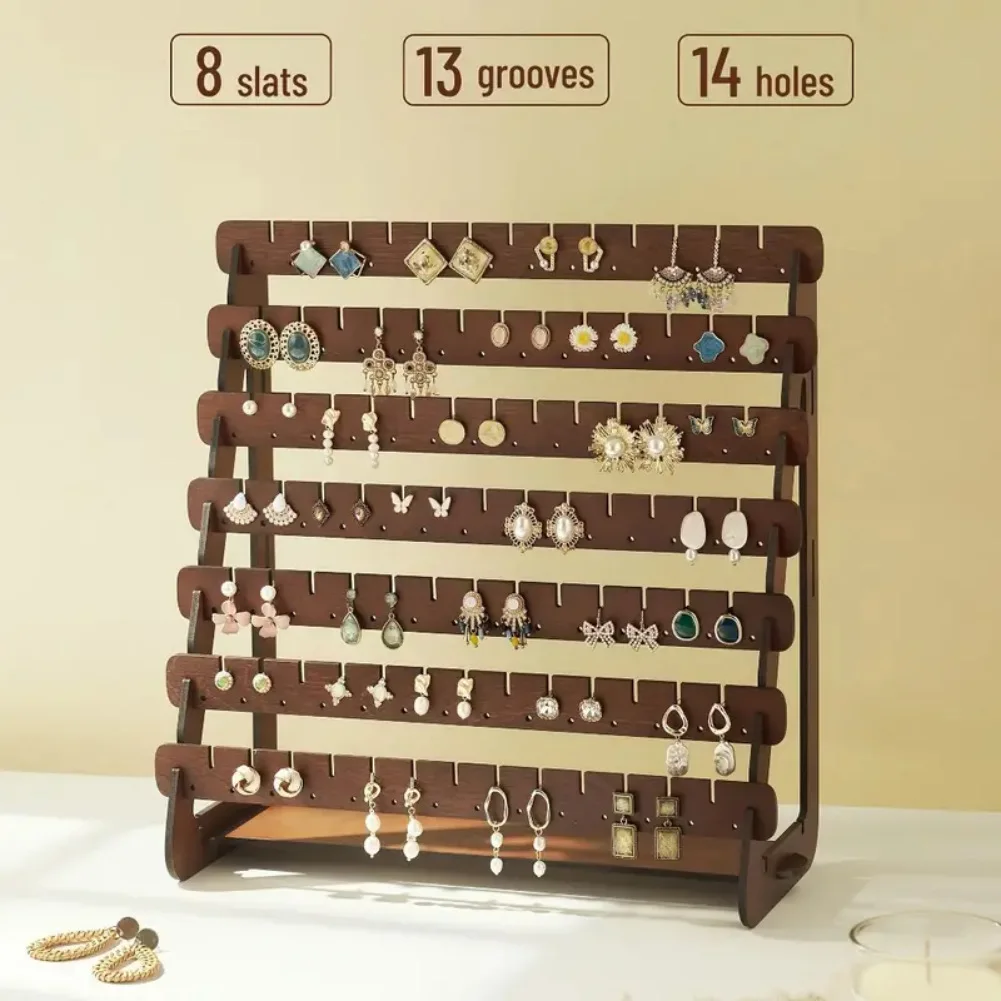 8-Tier Wooden Earring Display Stand Jewelry Organizer Rack 2