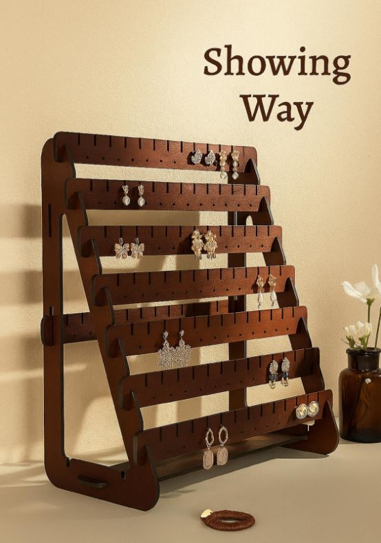 8-Tier Wooden Earring Display Stand Jewelry Organizer Rack 3