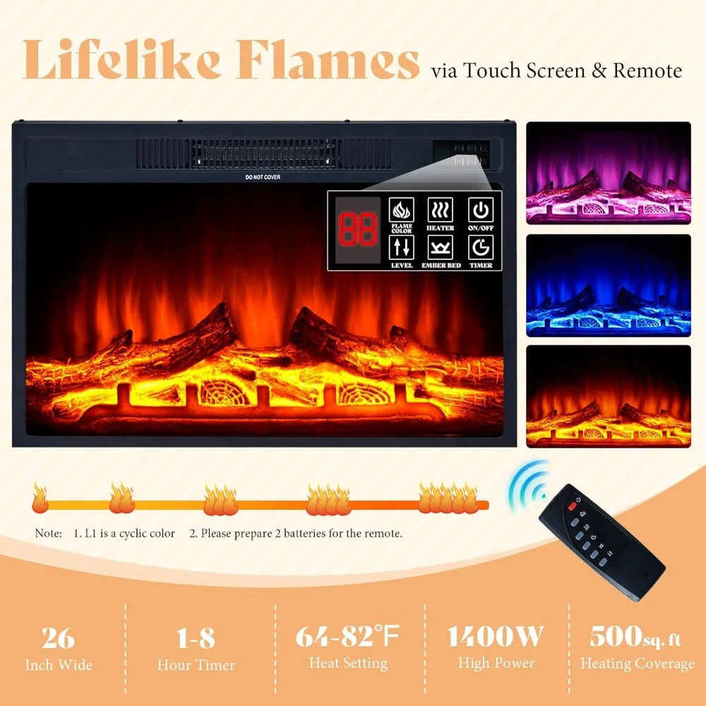 Farmhouse Style TV Stand with 26-inch Fireplace