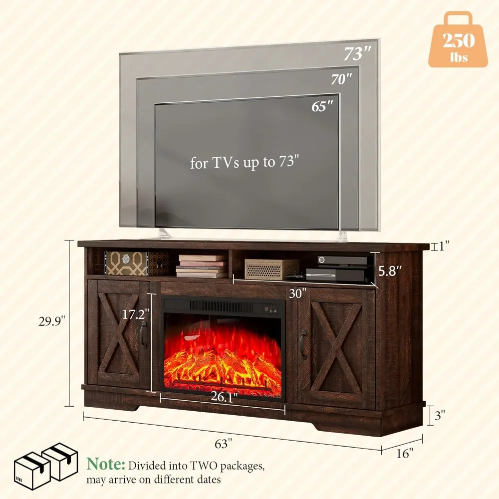 Farmhouse Style TV Stand with 26-inch Fireplace 4