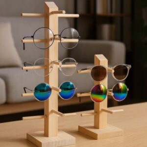 Wooden Eyeglass Display Stand - Multi-Tier Sunglasses Organizer Rack Set of 2