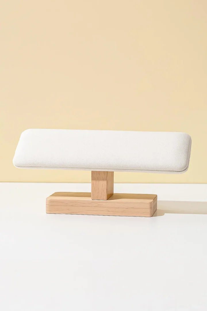 Wooden Jewelry Display Stand Velvet Bracelet & Watch Organizer - Beige