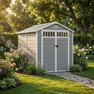 6 x 4.4 FT Gray Outdoor Large Resin Storage Shed with Floor & Lockable Door