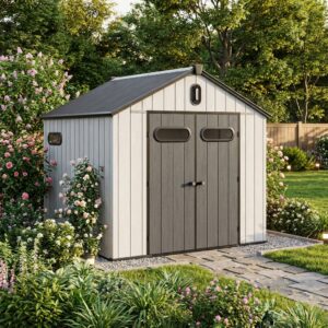 Resin 8 x 8 Storage Shed with Lockable Doors - Waterproof Garden Shed with Floor