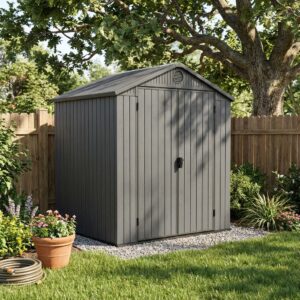 6x4 ft. Durable Resin Outdoor Storage Shed with Floor & Double Doors – Graphite