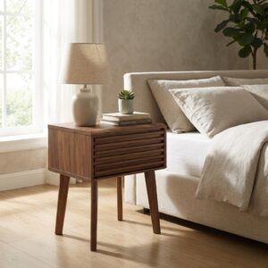 Mid Century Modern End Tables – Solid Wood Side Table with Storage for Living Room Set of 2