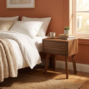 Mid Century Modern End Tables – Solid Wood Side Table with Storage for Living Room