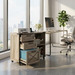 Wood File Cabinet with Charging Station