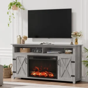 Rustic Farmhouse Fireplace TV Stand for Living Room