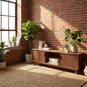 Mid-Century 59" Solid Wood TV Stand with Adjustable Shelves