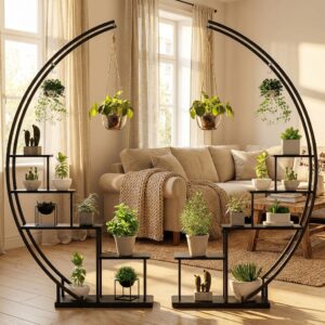 5-Tier Half Moon Metal Plant Stand Indoor & Outdoor Set of 2