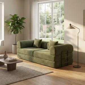 79" Convertible Sofa Bed with Folding Mattress, Modular Corduroy Sleeper Sofa for Small Spaces