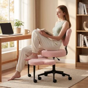 Ergonomic Cross Legged Chair, 360° Swivel Heart Shaped Chair with Wheels